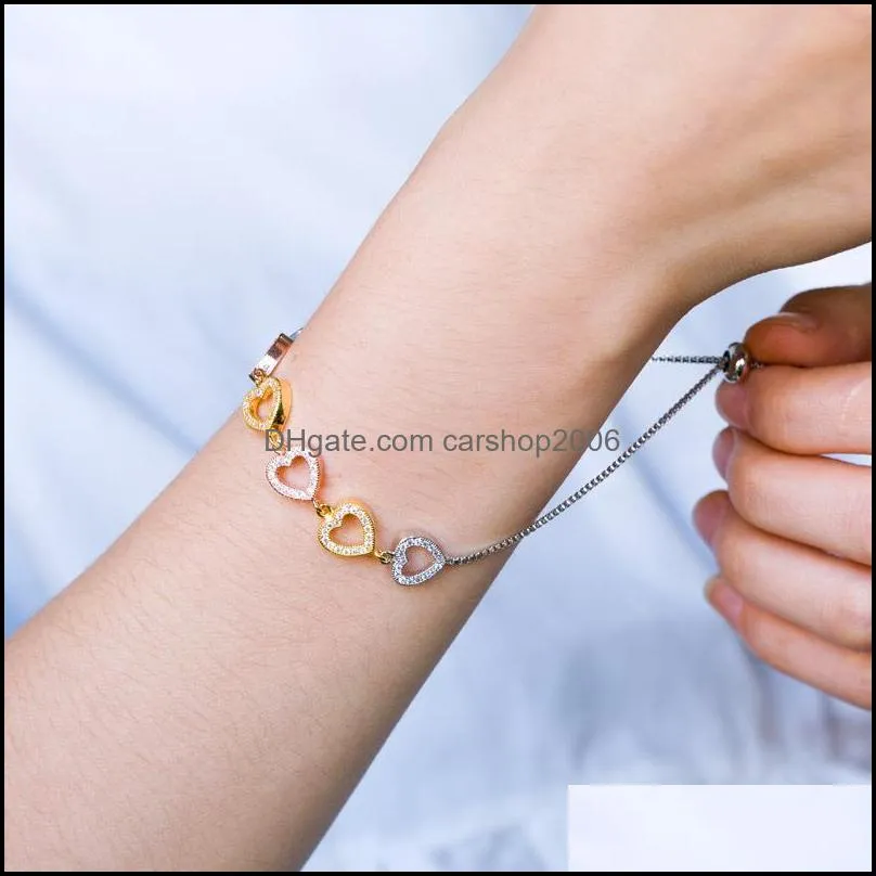 fashion wedding heart bracelet for women girl dainty sliding tennis chain cubic zirconia cz heart charm bracelets party jewelry gifts