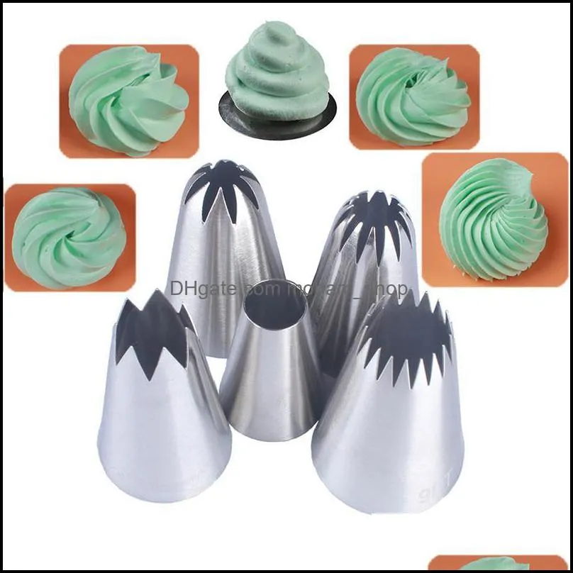 5pcs / set large russian icing piping pastry nozzle tips baking tools cakes decoration set stainless steel nozzles bakeware tool