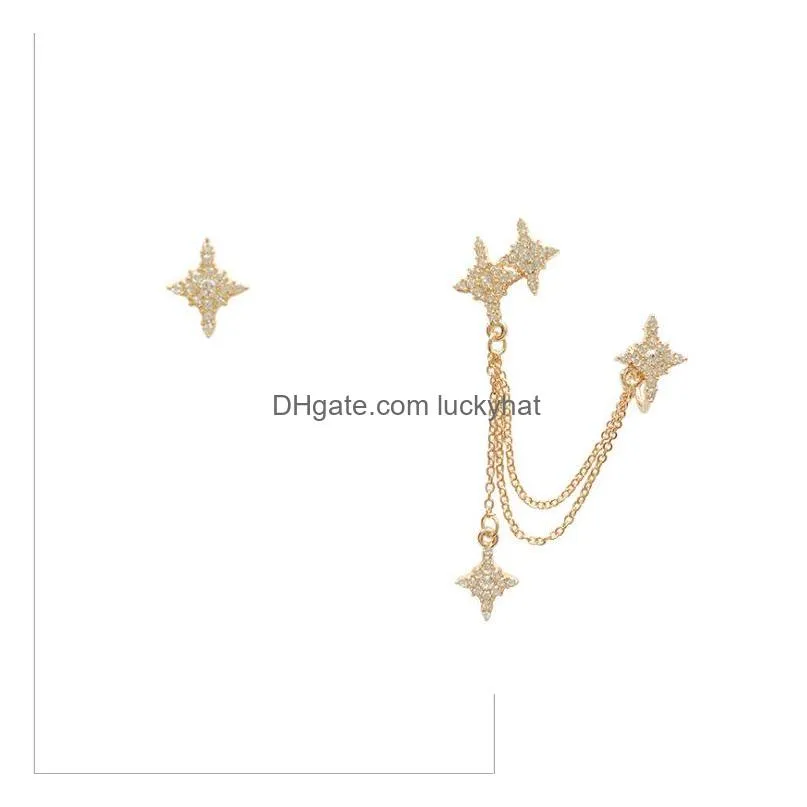 fashion jewelry s925 silver post shining star earrings irregular star earhook tassel stud earrings