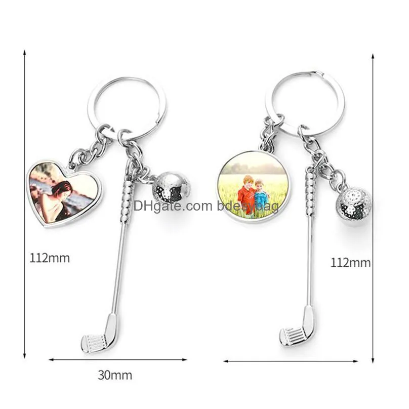 diy keychains sublimation blank designer keychain golf ball heart photo frame keychains silver alloy key ring keyring handbag wallet carabiner accessories