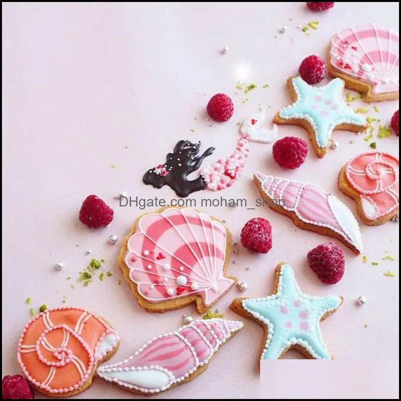 baking pastry tools 4pcs/set stainless steel cookie cutter fondant mold conch seashell starfish 