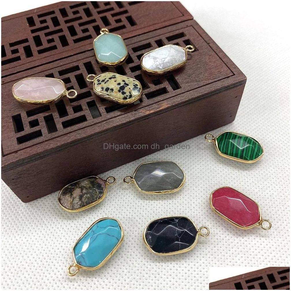 14x25mm gold edge natural crystal oval hexagon stone charms rose quartz pendants trendy for jewelry making wholesale