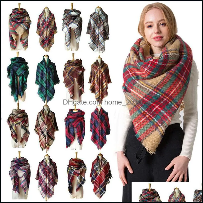 colorfu thermal ladies scarf fall winter imitation cashmere doublesided printed plaid stripe square scarf tassel classical shawl