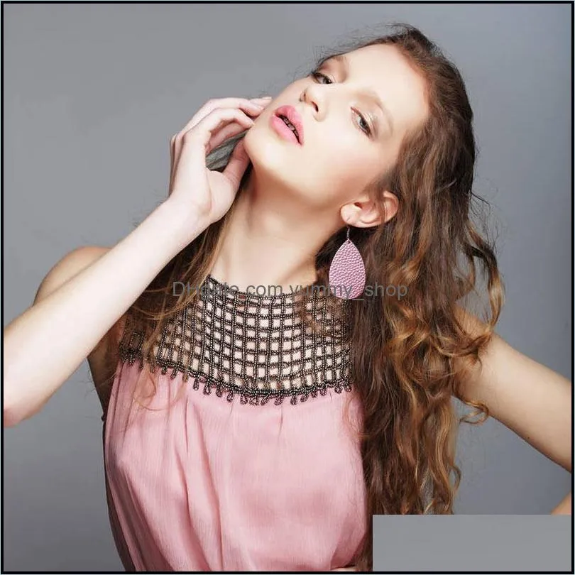 fashion pu leather oval earrings fashion statement colorful teardrop earring jewelry gifts for women girls