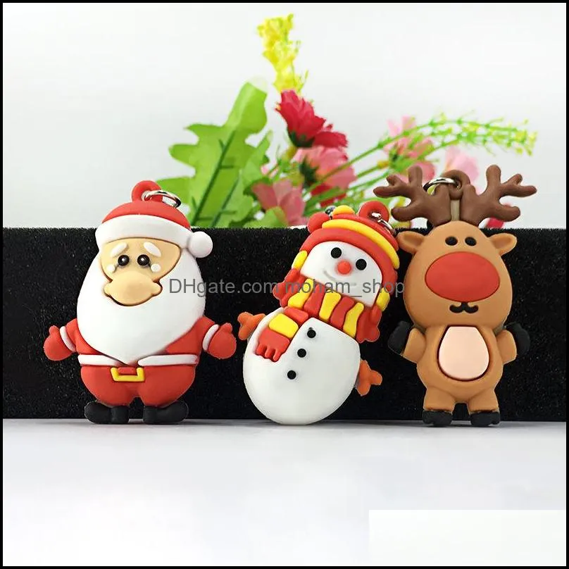 creative christmas ornament keychain car key chain cartoon santa snowman elk keyring charm key ring bag pendant christmas gift dbc