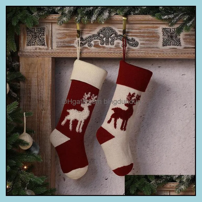 new elk christmas gift bag knitted wool candy bags christmas decorations terry reindeer hanging socks