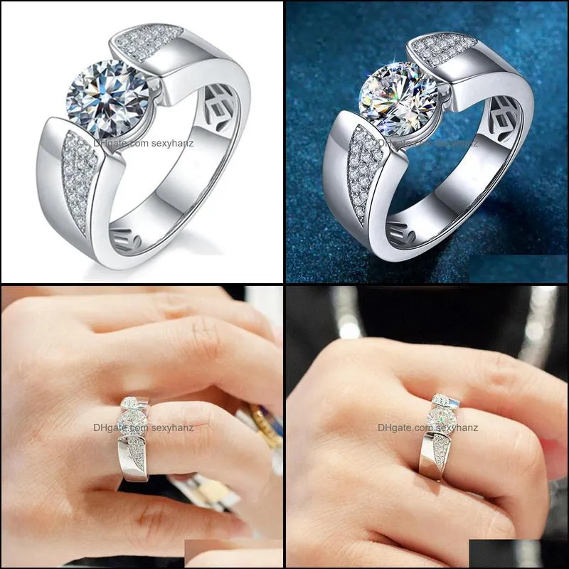 luxury silver ring men aaa crystal zircon stone wedding ring brilliant noble engagement engage party rings