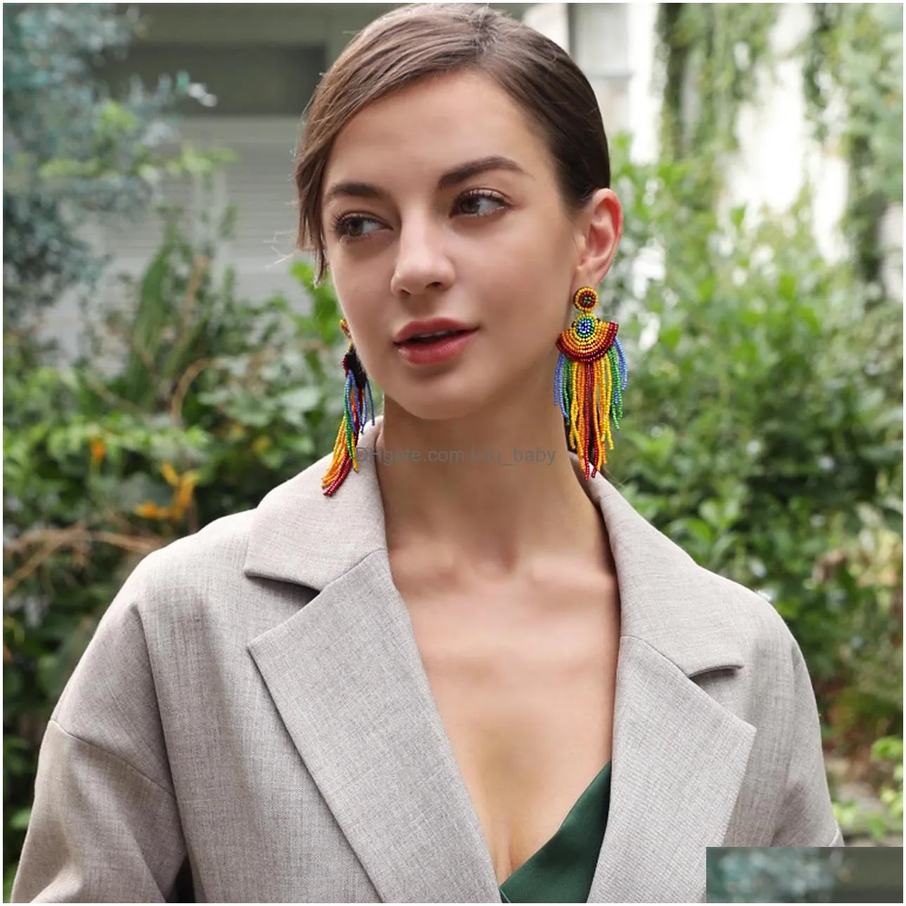 bohemian fashion jewelry handwoven minority earring rainbow beaded earrings