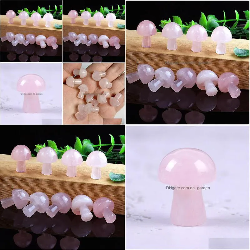 20mm rose quartz mini mushroom plant statue natural stone carving home decoration crystal polishing gem