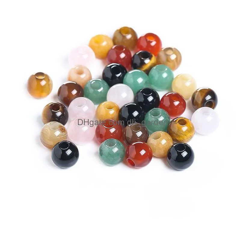 loose big hole natural crystal stone beads rose quartz red agate ball spacer handle pieces diy necklace bracelet accessories