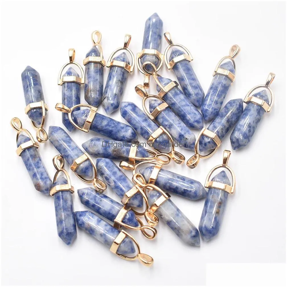 natural stone mixed charms hexagonal healing reiki point pendants for jewelry making