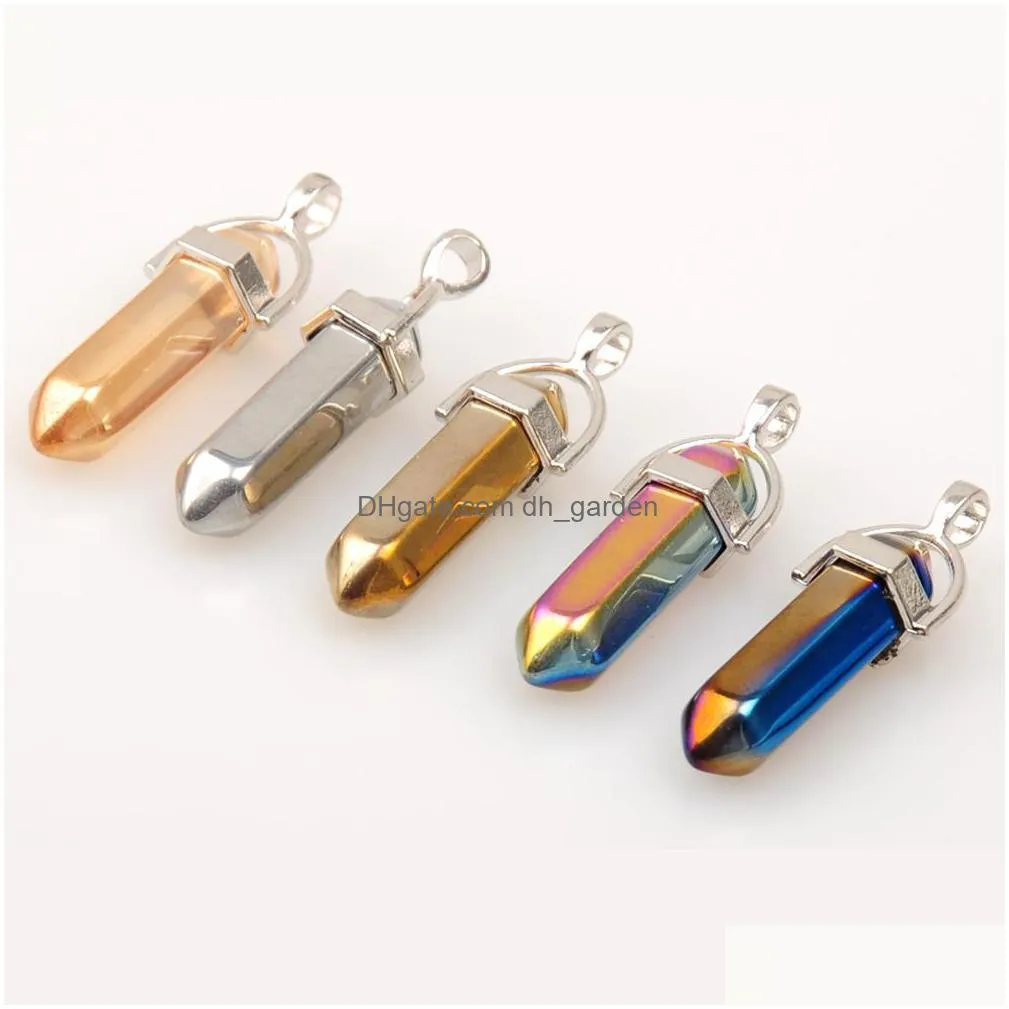 bulk metal hematite stone bullet charms pendant hexagonal column pendants diy necklace earrings jewelry making