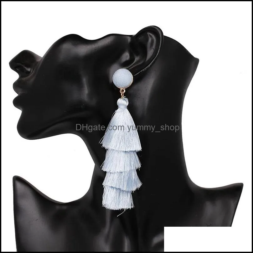 fashion 4 layered tassel earrings wool multi color earrings bohemian fringe drop long earrings jewelry for women girls wholesale