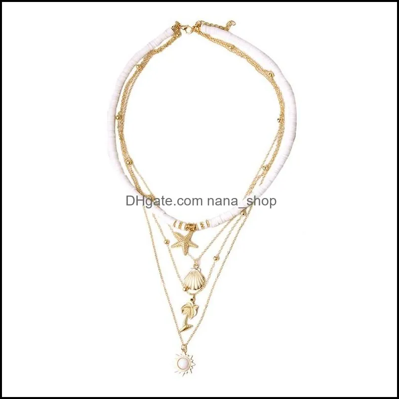 s1741 fashion jewelry multilayer necklace polymer clay metal starfish shell coconut pendant necklace c3