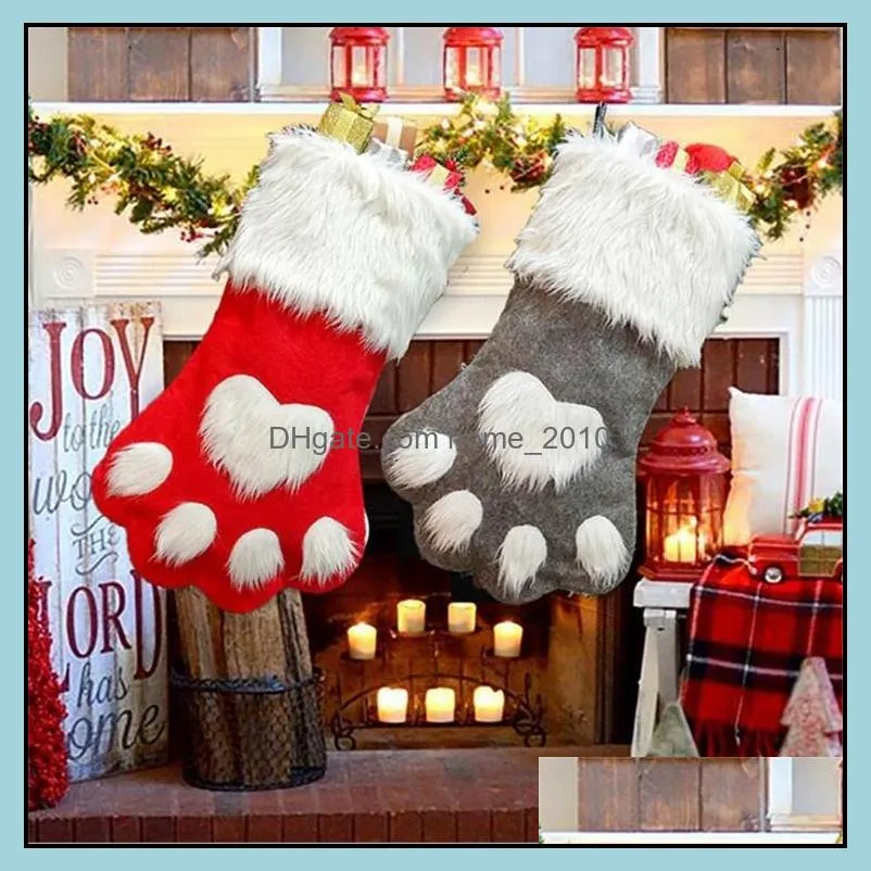  christmas party dog cat paw stocking hanging socks tree ornament decor hosiery plush xmas socks kdis gift candy bag