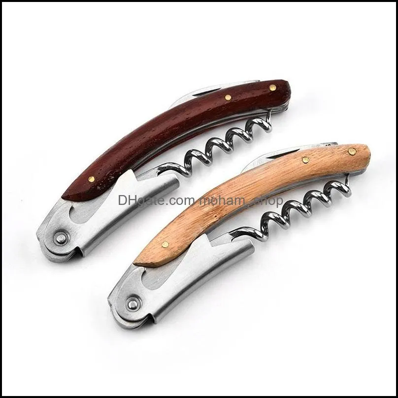 nonslip wood handle corkscrew knife pull tap double hinged red wine opener metal beer bottle opener kitchen bar waiter tool gift