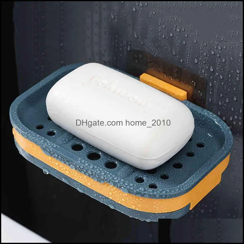 bathroom storage double layer drain wallmounted soap box plastic four colors waterproof leak proof sealed boxs portable soaps dish