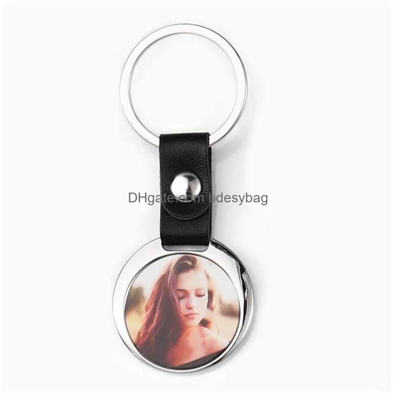 fashion thermal transter diy sublimation blank keychains leather square round oval keychain photo frame keyring silver plated alloy car key ring souvenir