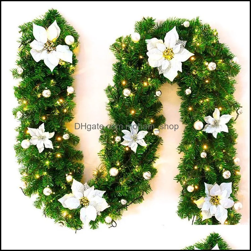 2.7 m christmas led rattan garland decorative green christmas garland artificial xmas tree rattan banner colorful decoration props