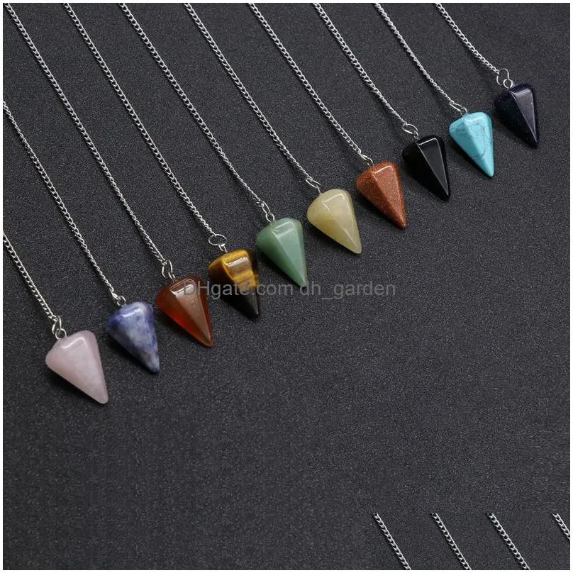 natural stone crystal pendulum charms tiger eye black obsidian pink quartz chakra healing reiki hexagonal pendulums for men women