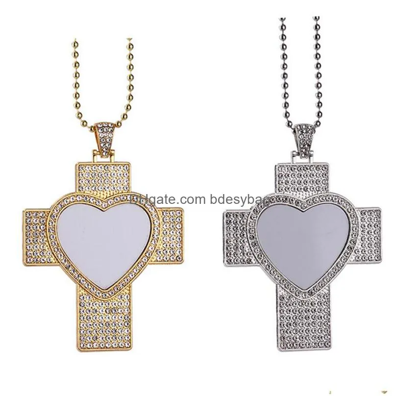 diy sublimation blank cross necklace designer jewelry mens gold necklace woman party photo frame silver wing heart rhinestone pendant necklaces anniversary