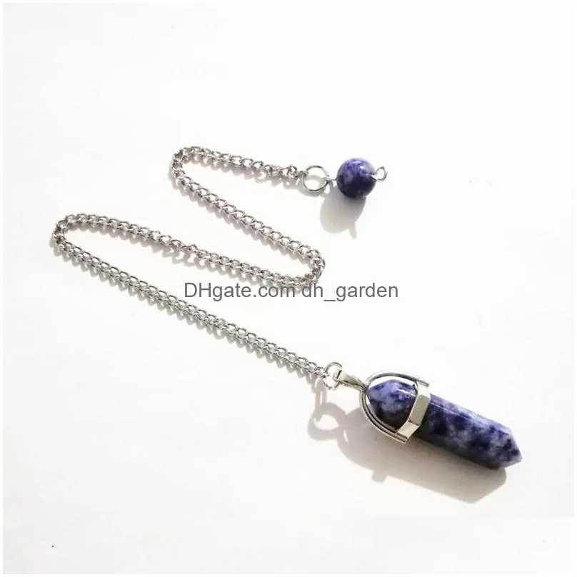 natural stone chakras hexagonal prism charms pendulum dowsing pendant jewelry for men women gift