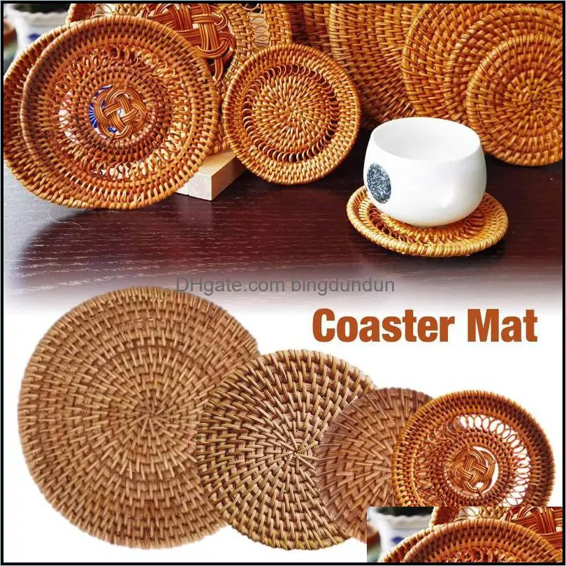 1pc vintage coasters rattan kungfu tea accessories round tableware placemat dish mat weave cup pad functional