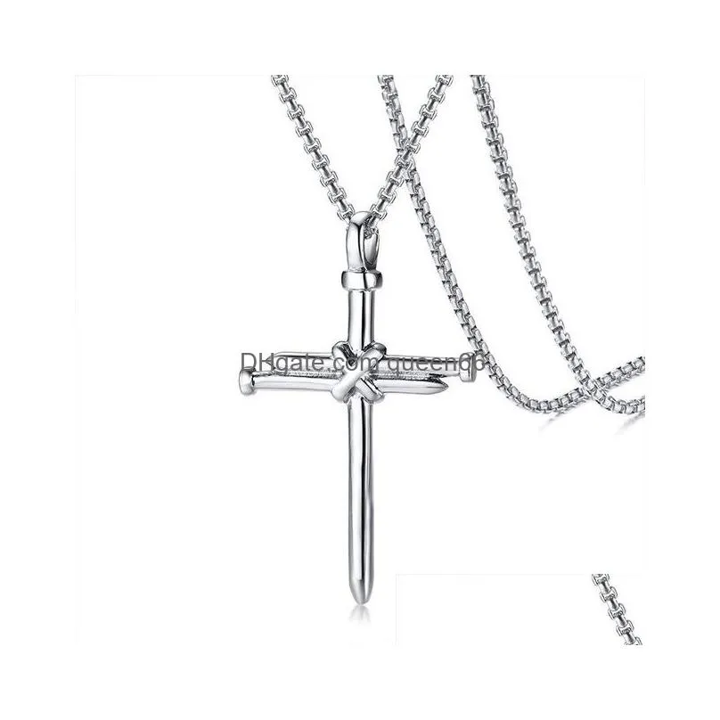 fashion jewelry men punk necklace steel nail cross pendant necklace man necklaces