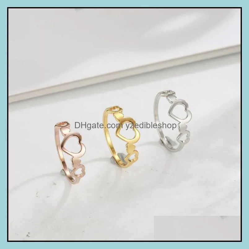 stainless steel love ring band jewelry young girl gift gold plating hollow heart with hearts design rings