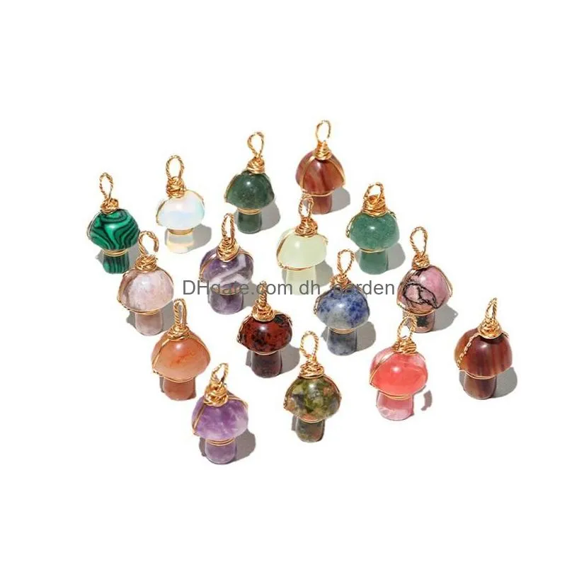 2cm mushroom statue natural crystal stone carving charms reiki healing gold wire wrap pendant for women jewelry making wholesale