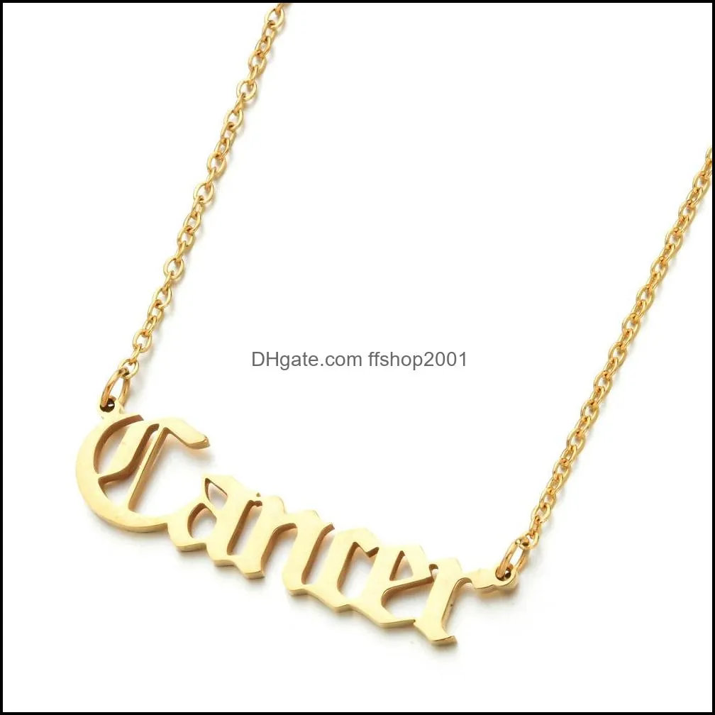 12 constellations stainless steel pendant necklace chain for women simple design ancient letter english jewelry gift for friends