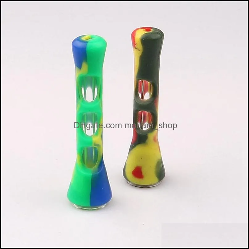silicone glass smoking herb pipe 87mm one hitter dugout pipe tobacco cigarette pipe hand spoon pipes smoke accessories wholesale