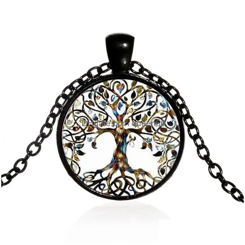 fashion jewelry vintage time gem cabochon tree of life pendant necklace