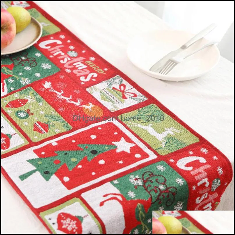 70x14inch christmas table runner decoration flower print table flag tassel table runner christmas tablecloth cartoon xmas placemat bc