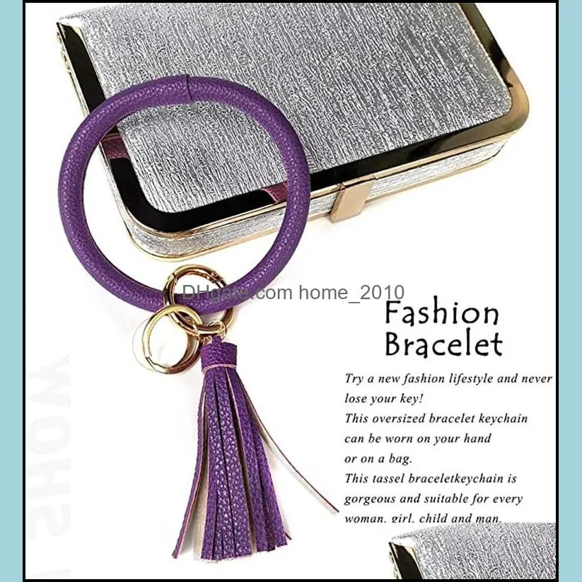 fashion women tassels bracelets bangle pu leather party wrap key ring leopard lily print keychain wristband sunflower drip oil circle keys holder chain