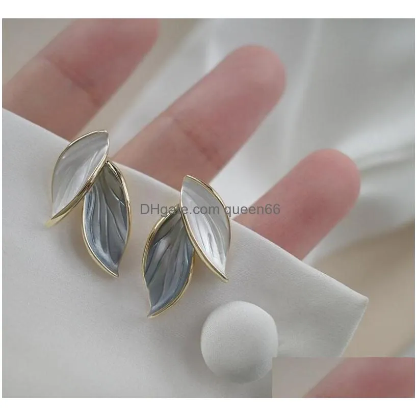 fashion jewelry s925 silver post earrings simple leaves stud earrings