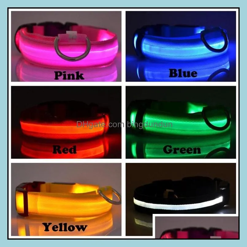 newest nylon led dog collar night safety flashing glow in the dark leash dogs luminous fluorescent collars pet supplies