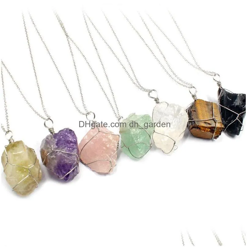 irregular crystal pendant raw quartz stone reiki healing crystals chakra pendant necklace for women jewelry