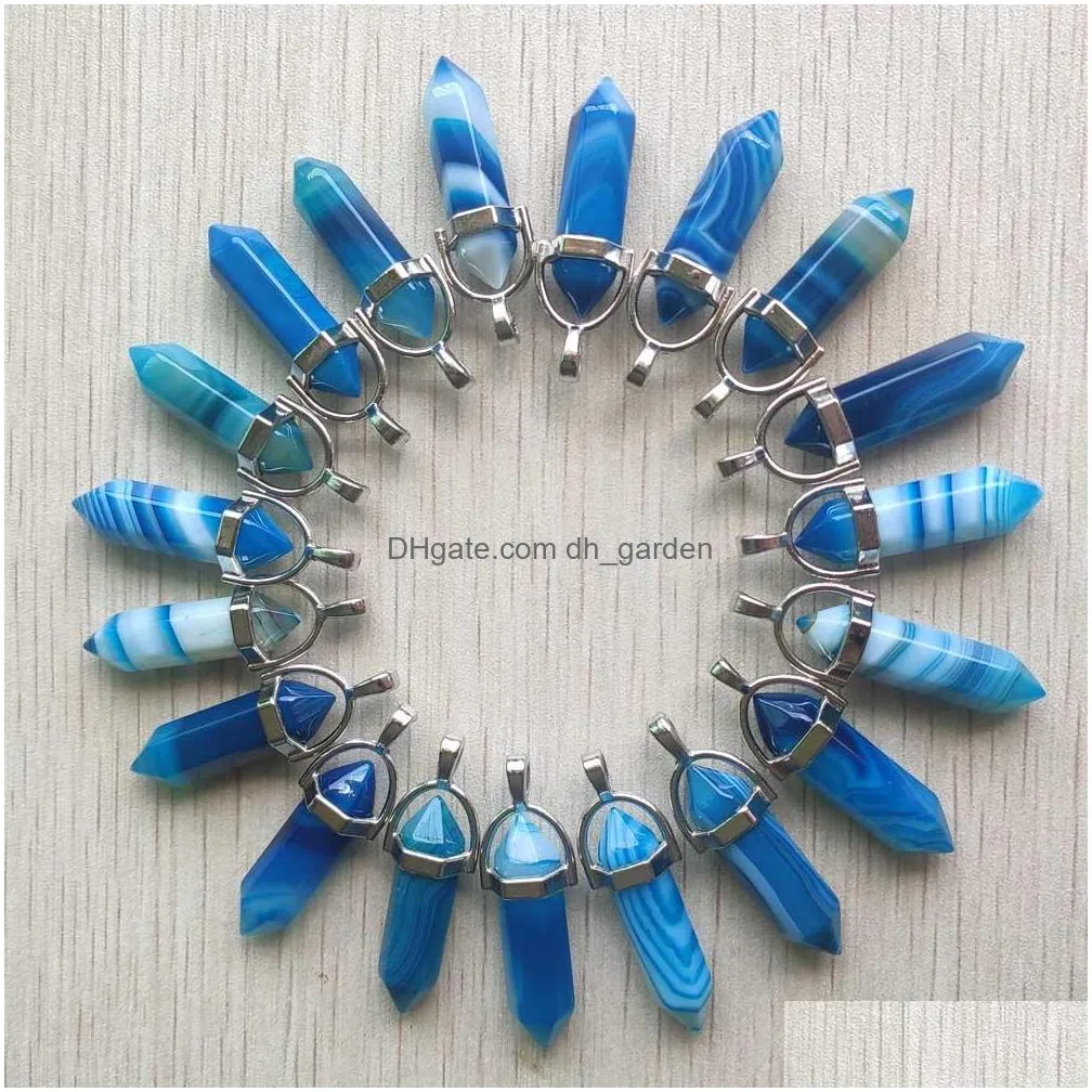 mix natural stone stripe agates pillar pendants fashion healing charms bullet pendulum necklace making accessories wholesale