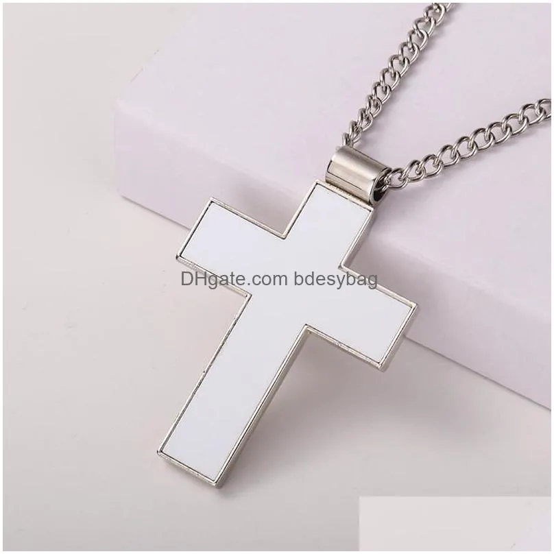 fashion diy sublimation blank mens necklace silver cross necklace designer jewelry women man chain party photo frame pendant for couples woman necklaces