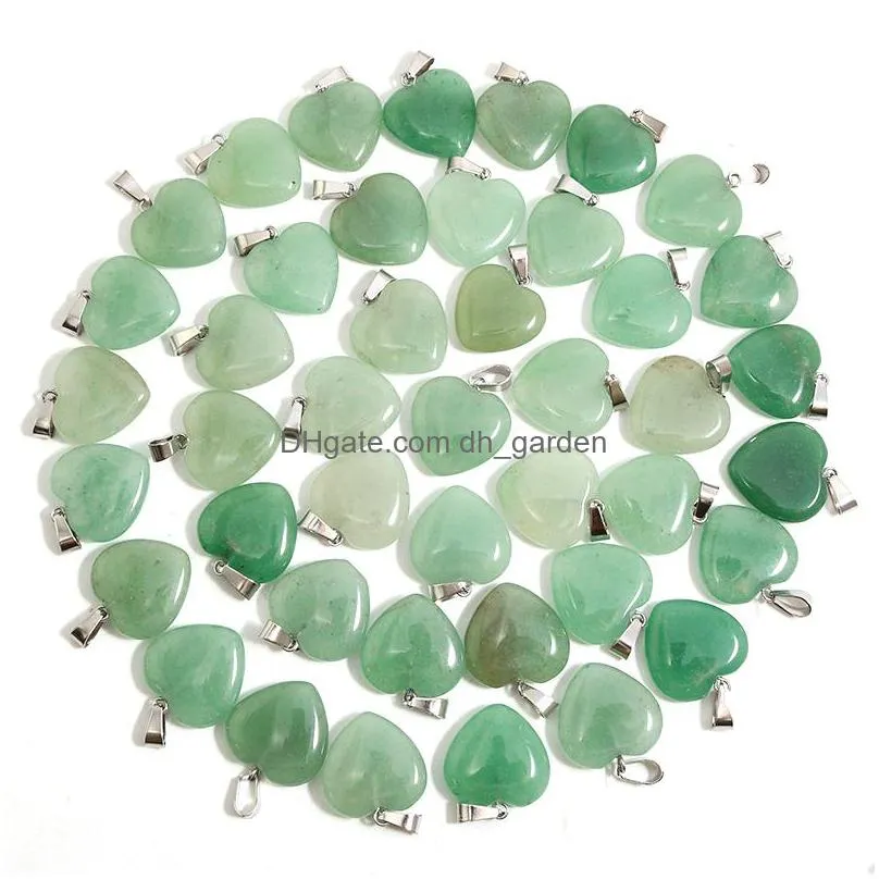 natural stone necklace heart pendants green aventurine gemstone charms 20mm for women charms diy jewelry making accessories wholesale