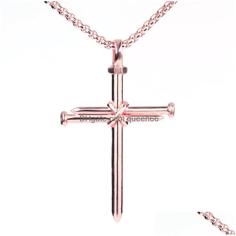 fashion jewelry men punk necklace steel nail cross pendant necklace man necklaces