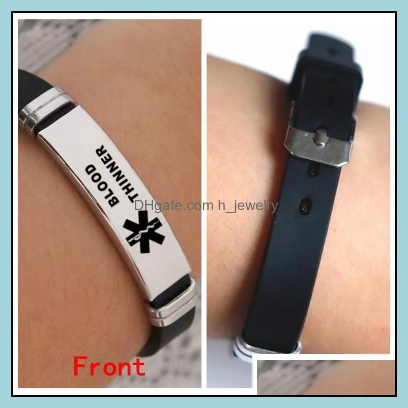 stainless steel engravable bracelet medical alert id bracelets diabetes epilepsy alzheimers allergy women men silicone bracelet