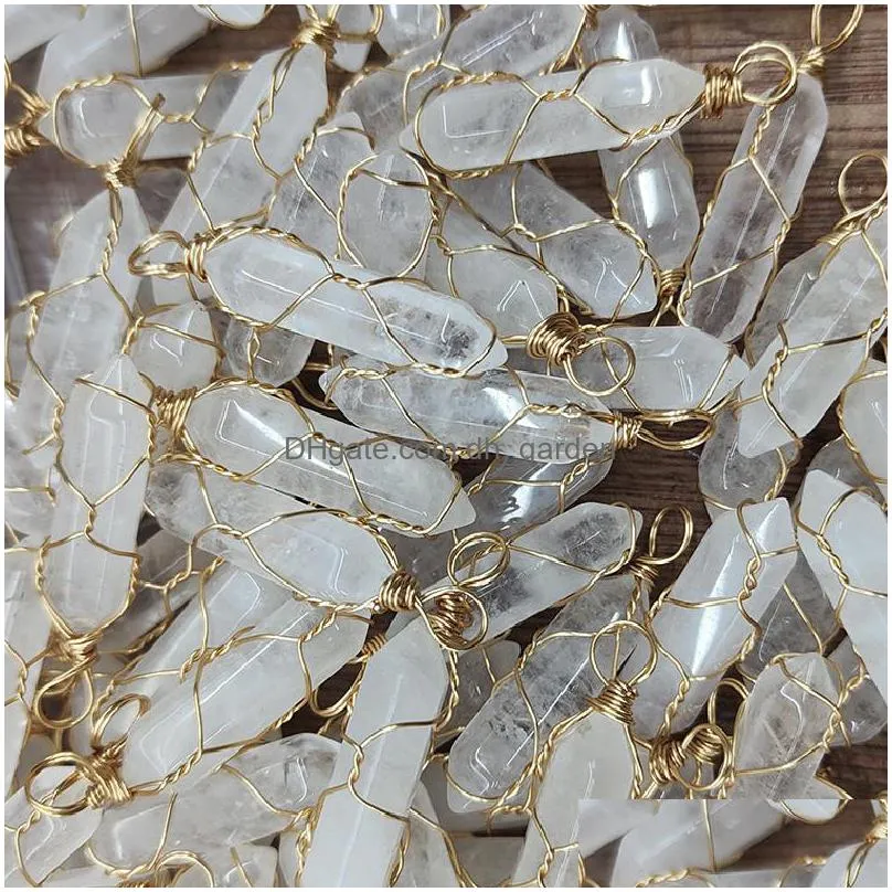 fashion wire wrap rose crystal quartz charms natural stone hexagon healing charms pendant for earrings necklace jewelry making