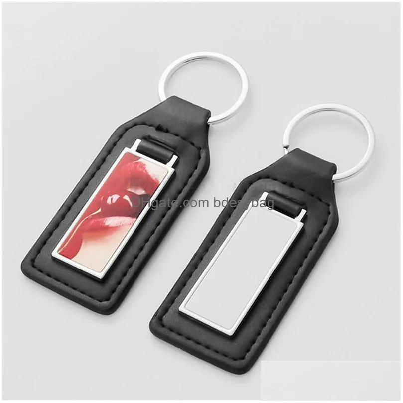 thermal transter diy sublimation blank leather keychains square round oval keychain photo frame keyring silver plated alloy car key ring souvenir lovers