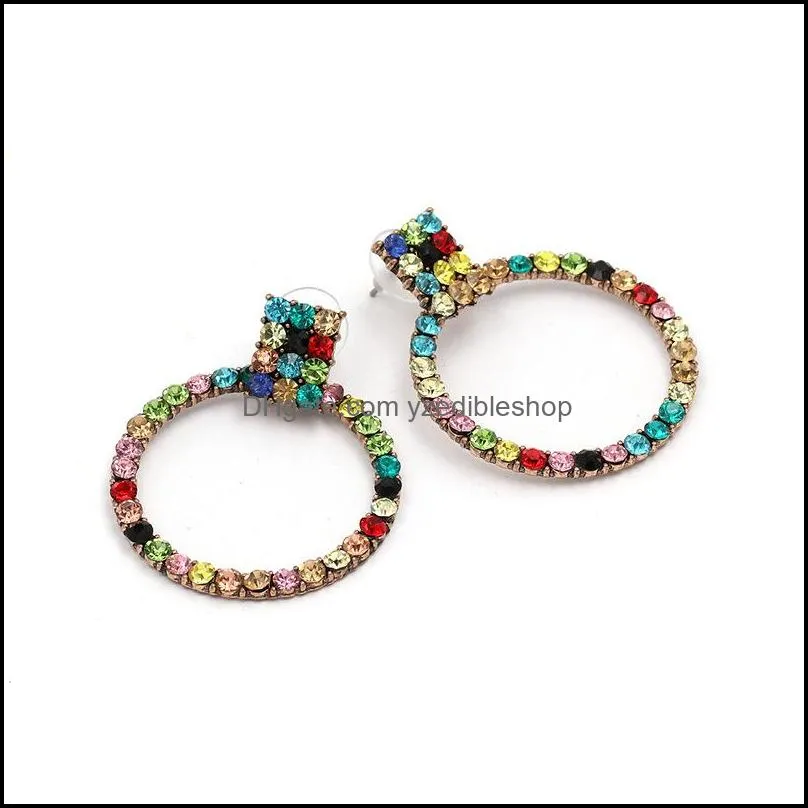 colorful crystal hoop earrings silver plated metal round circle shining rhinestone large hoop earrings for women high quality fashion