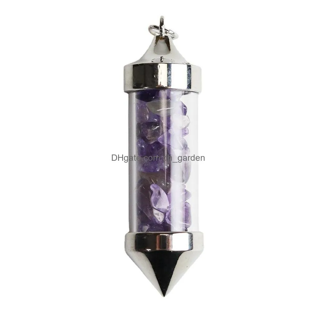 natural gravel crystal bullet shape chakra stone charms rose quartz pendants for jewelry accessories diy making wholesale