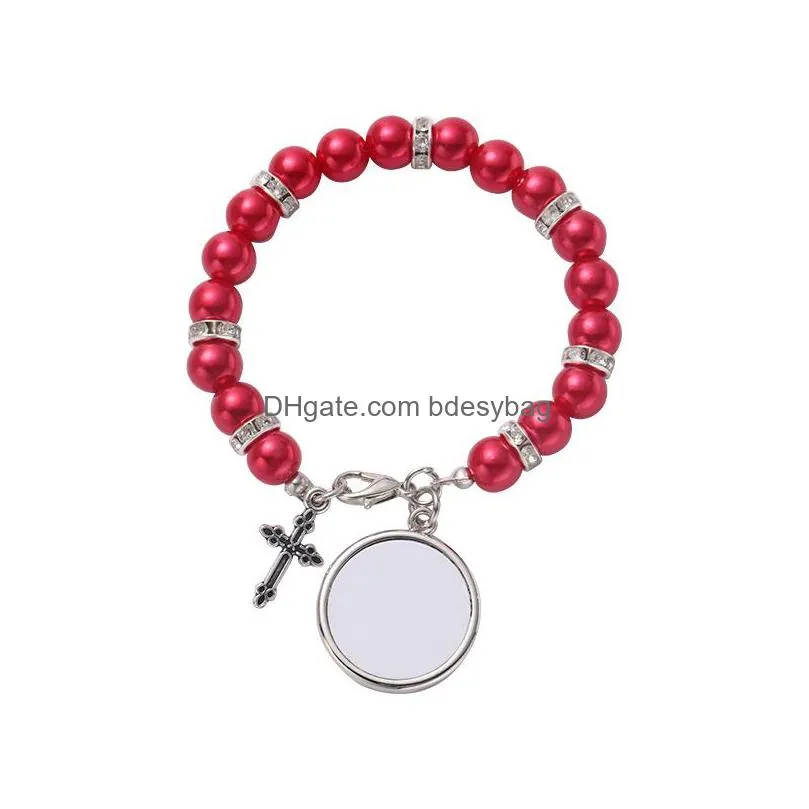 fashion sublimation blank diy round charm beaded cross bracelet transfer printing love mens bracelet for woman thanksgiving valentines day souvenir family