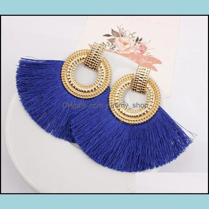  lady boho big sector tassel earrings multi color wedding jewelry wholesale charm dangle drop vintage earring for