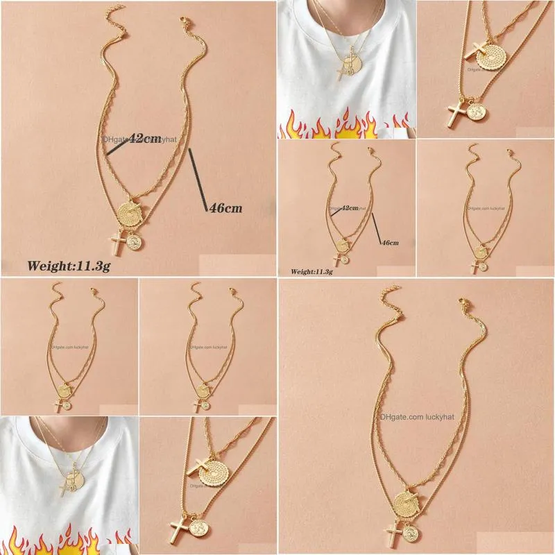 fashion jewelry vintage double layer cross necklace cross pendant personality choker necklace choker necklaces